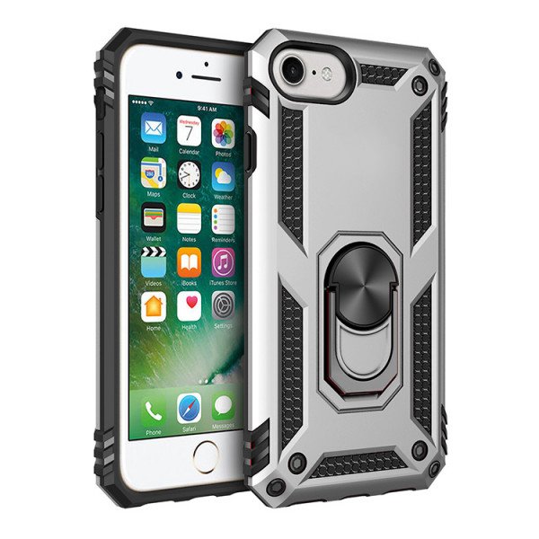Wholesale iPhone SE2020 / 8 / 7 Tech Armor Ring Grip Case with Metal Plate (Silver)